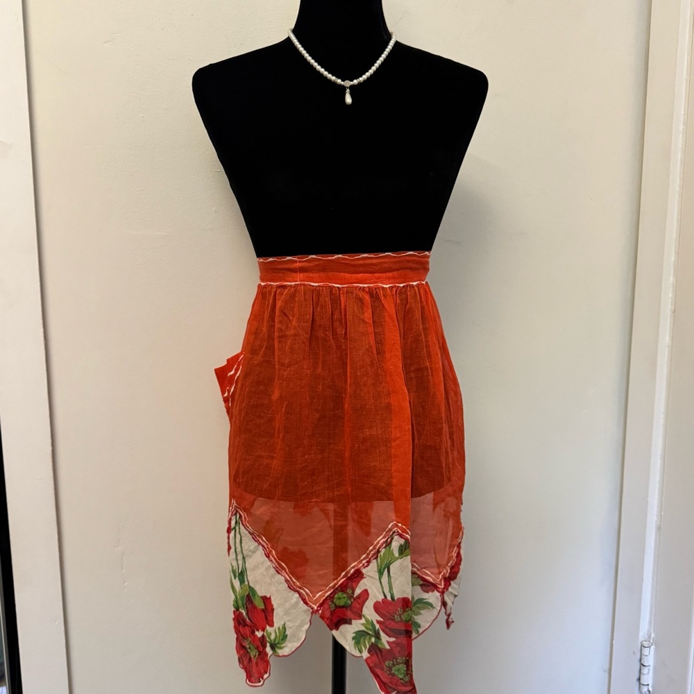 Vintage Red Floral Handmade Apron
